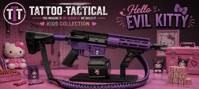 Evil Hello Kitty Cerakote AR-15, Child's Play design by Tattoo Tactical