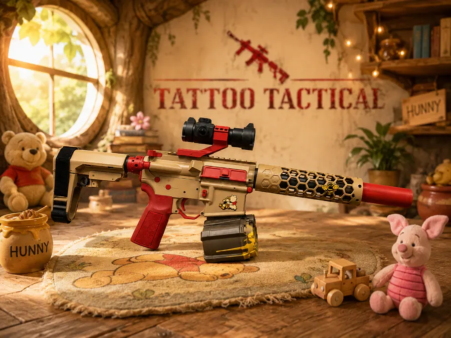 Pooh Cerakote AR-15, Child's Play design by Tattoo Tactical
