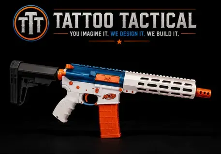 White Nerf Cerakote AR-15, Child's Play design by Tattoo Tactical
